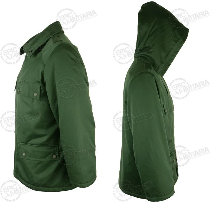 Side profile of German Police Parka with collar and hood options