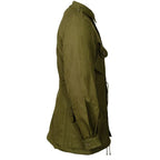Side profile view of the unissued Canadian military GS Mark II combat coat.