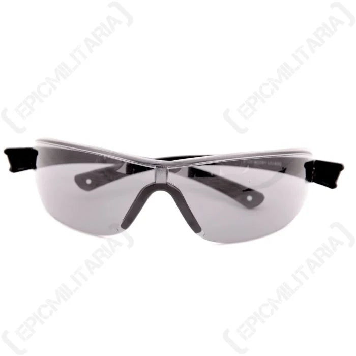 Front view of Swiss Eye F-22 tactical glasses featuring wrap-around smoke tinted lenses