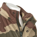 Close-up of sturdy central zip and collar snap buttons on Turkish Army Parka