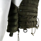 Close-up of the side lacing with green-painted brass eyelets and elastic cord