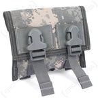Front view of closed US DF LCS AT-Digital camo triple ammo pouch with quick release buckles