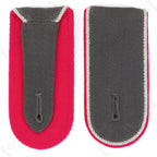 German military surplus officer shoulder boards in armored branch pink, highlighting the underside attachment tab and buttonholes.