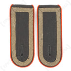 Pair of German Bundeswehr Stabsunteroffizier shoulder boards in dark grey with distinct bright orange piping.