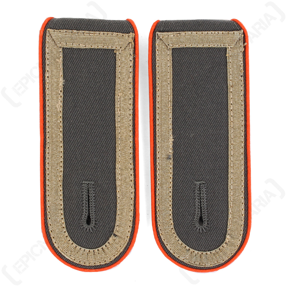 Pair of German Bundeswehr Stabsunteroffizier shoulder boards in dark grey with distinct bright orange piping.
