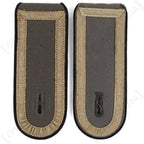 Pair of German Bundeswehr Stabsunteroffizier shoulder boards with black piping and dark grey fabric construction.