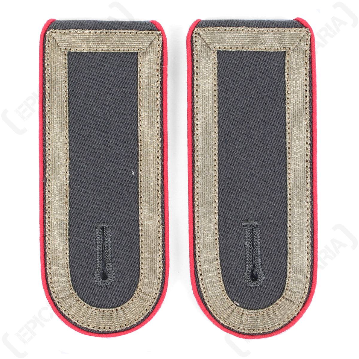 Pair of German Bundeswehr Stabsunteroffizier shoulder boards with red piping, viewed from the front for collector details.