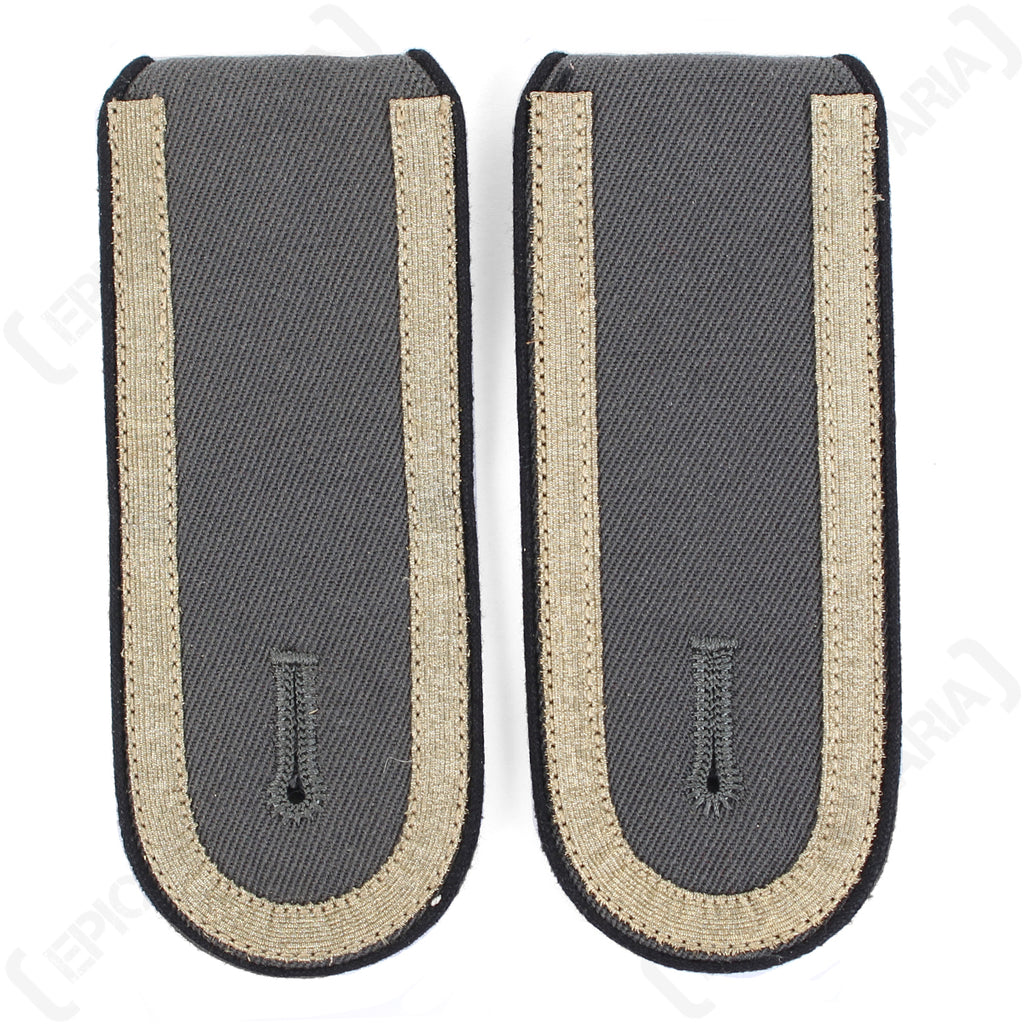 Pair of authentic Bundeswehr Unteroffizier rank shoulder boards featuring black piping and light grey woven tresse.
