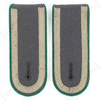 Pair of Bundeswehr Unteroffizier shoulder boards in dark grey fabric with green piping for branch identification.