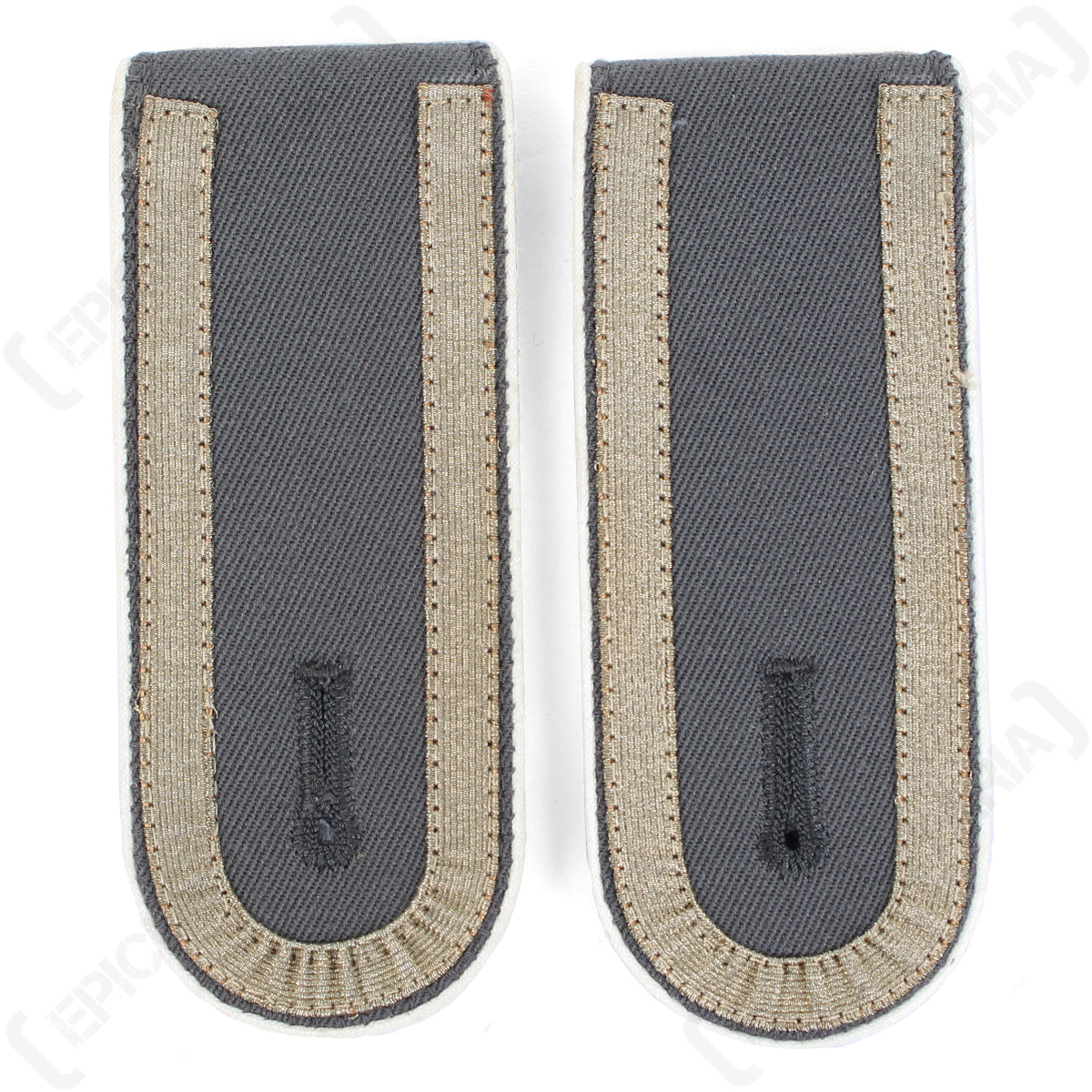 Vintage German Bundeswehr shoulder boards for Unteroffizier featuring white piping accents and woven grey tresse.