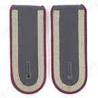 Pair of dark grey Bundeswehr Unteroffizier shoulder boards with magenta piping accents and woven grey trim.