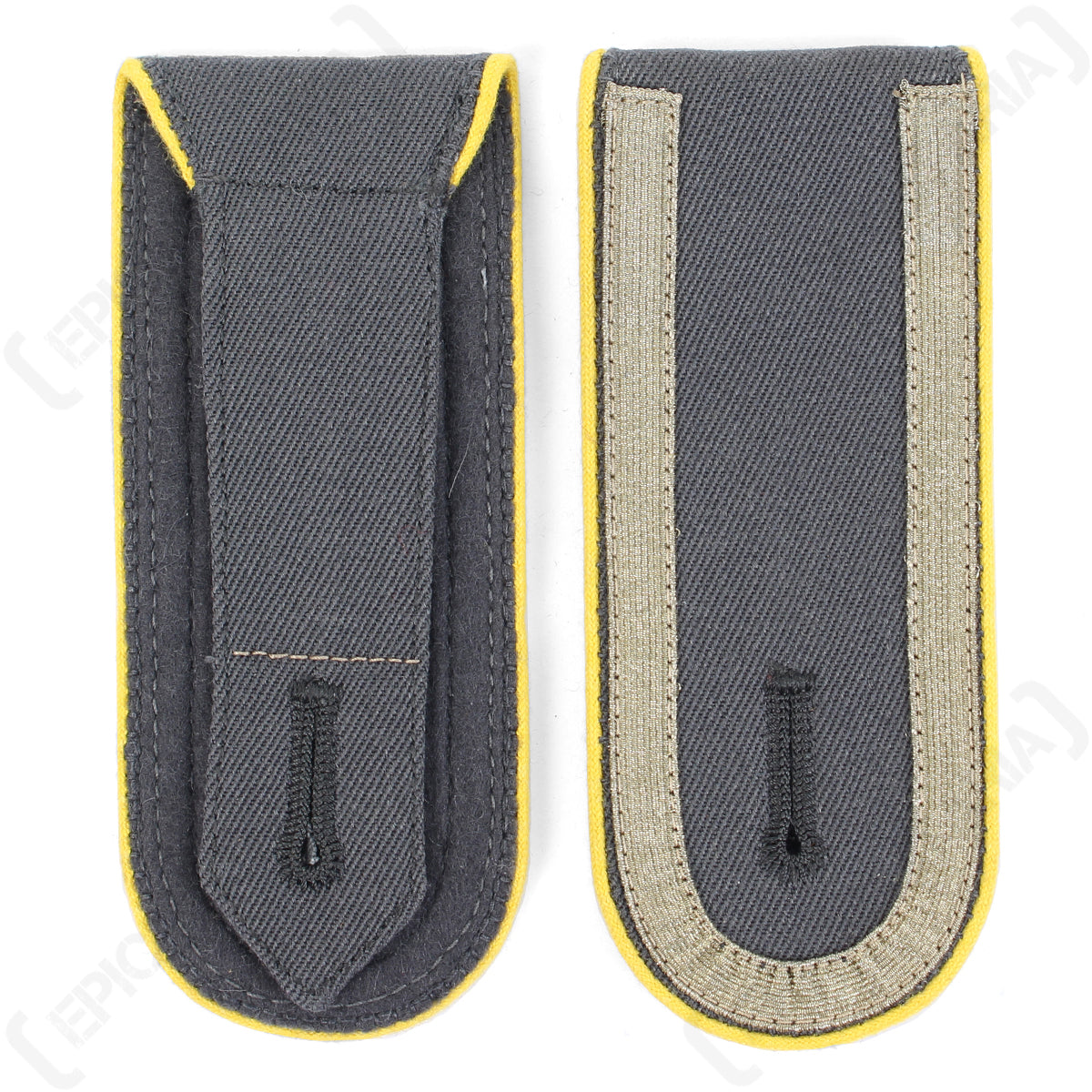 Reverse side of German Bundeswehr shoulder boards showing the fabric attachment flap and front facing view.