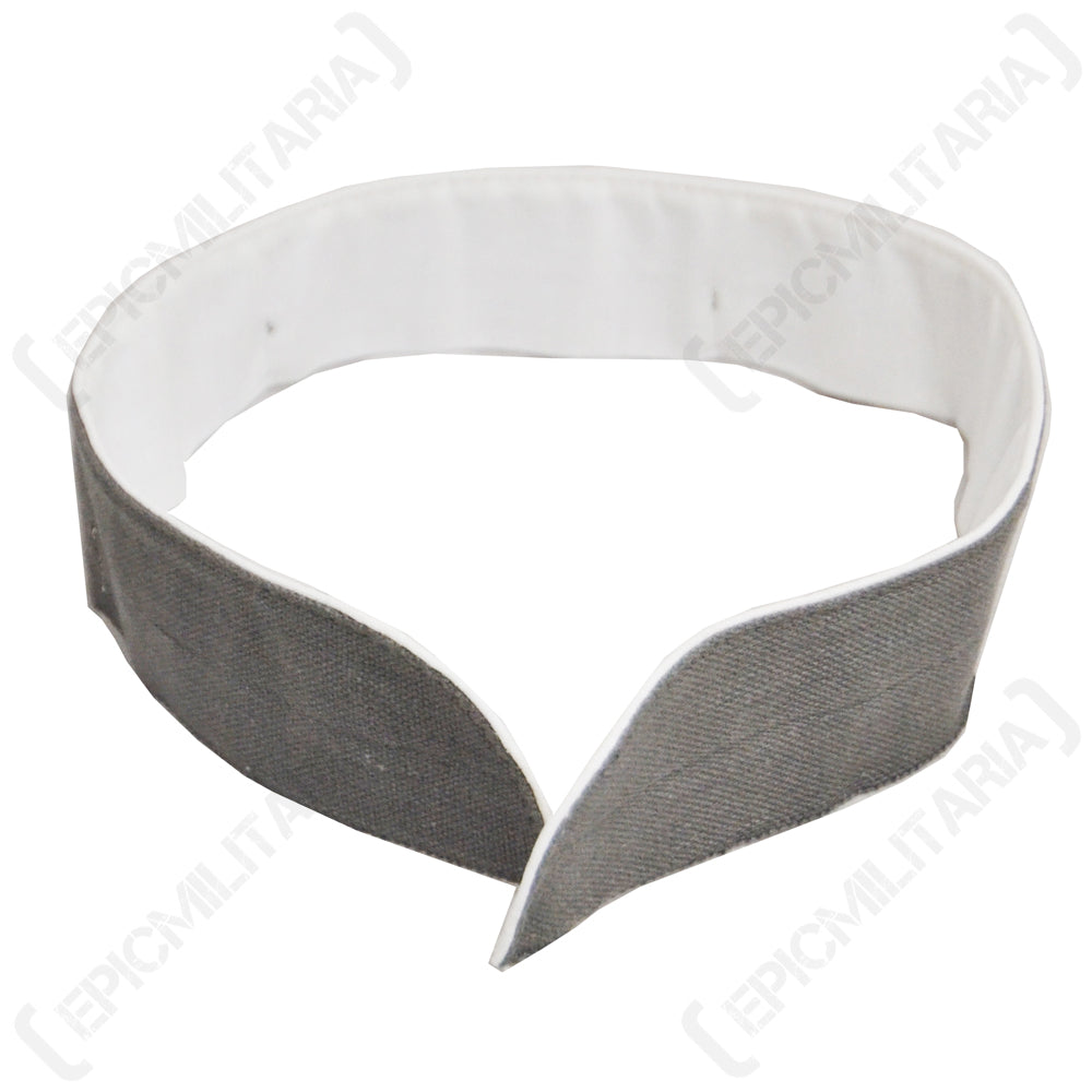 Reproduction WW2 German tunic collar liner featuring durable field grey exterior fabric and a soft white cotton inner lining for uniform reenactment.