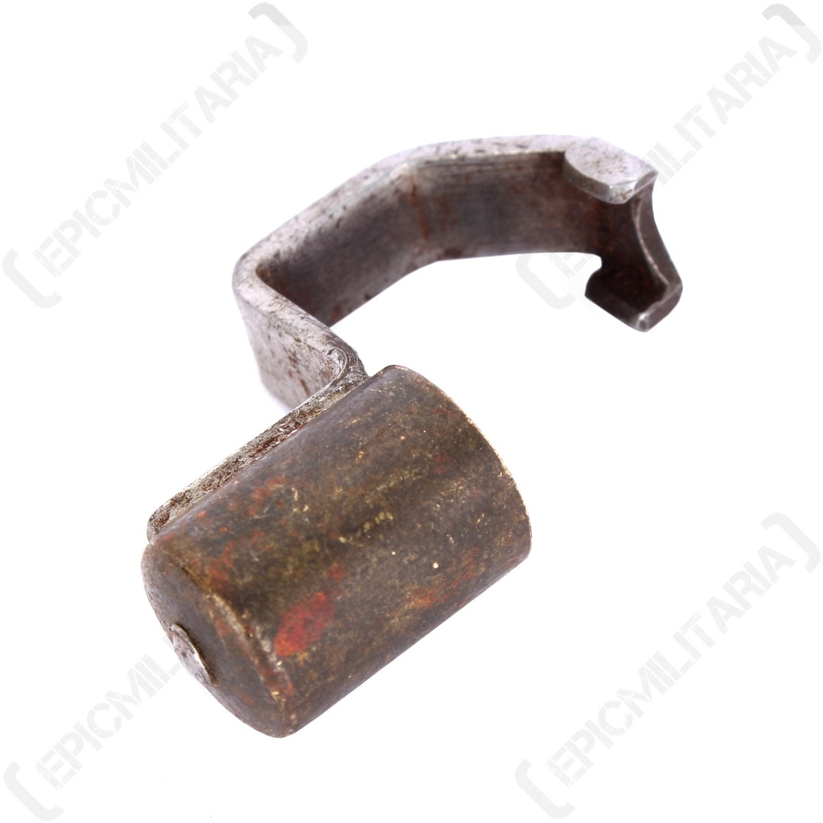 Side profile of the vintage brass Mauser 1935 muzzle cover, highlighting the robust construction and historical patina.