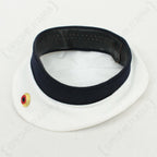 Internal view of the genuine surplus German Navy cap showing the perforated leather sweatband and white cotton top.