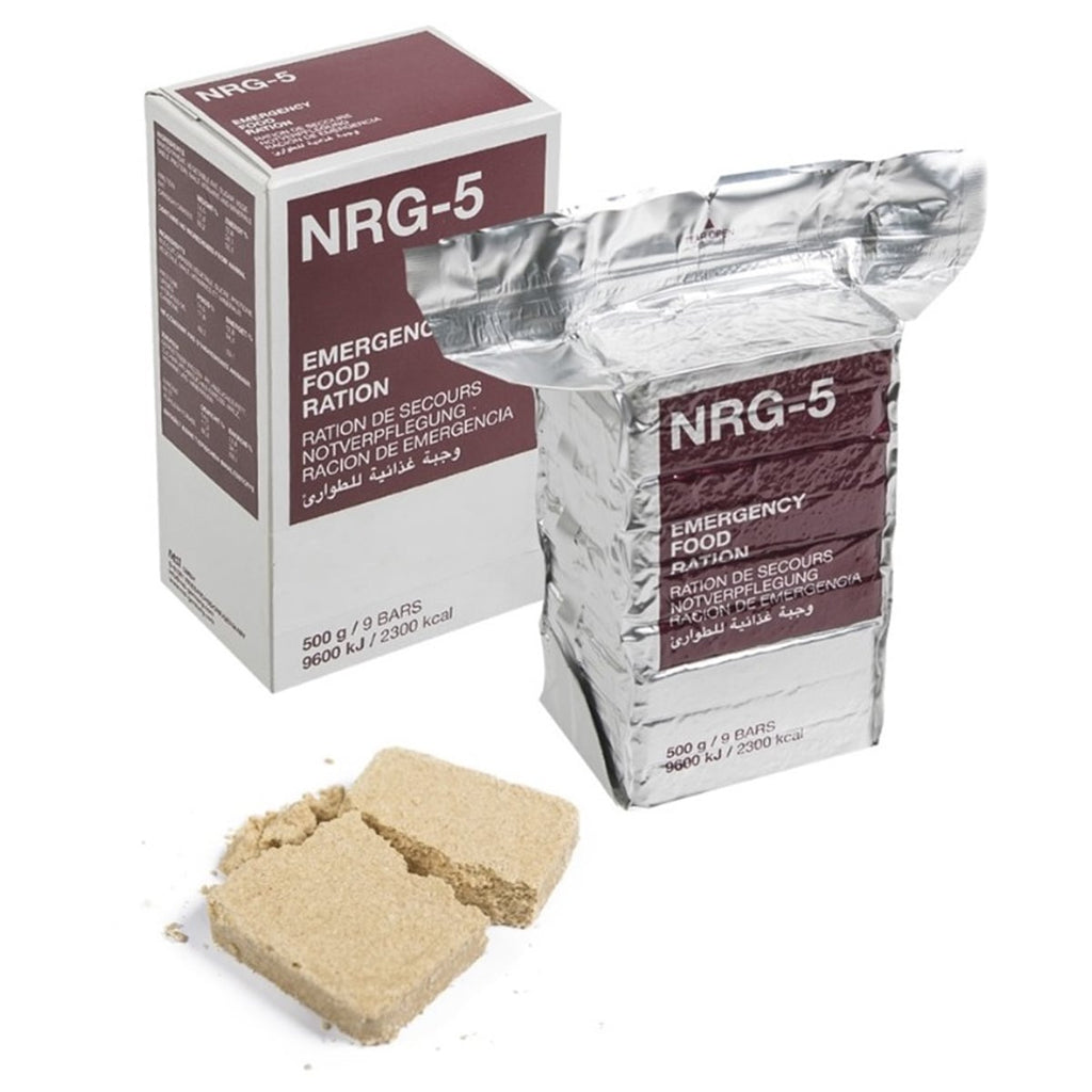 NRG-5 emergency food ration package with two bars on a white background