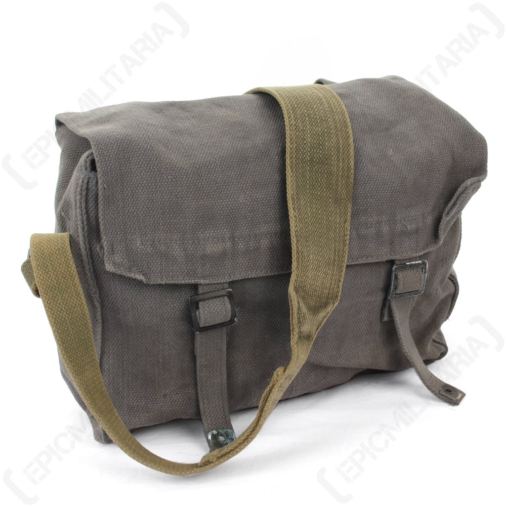 Vintage 37 Pattern Small Pack with olive green canvas shoulder strap attached, ideal for military re-enactors and collectors.