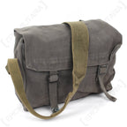 Vintage 37 Pattern Small Pack with olive green canvas shoulder strap attached, ideal for military re-enactors and collectors.