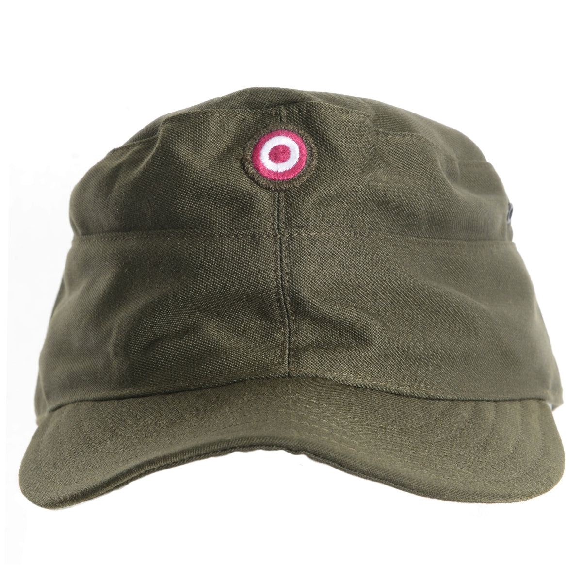 Front view of the Austrian Bundesheer field cap displaying the iconic red and white embroidered national cockade on olive drab material.