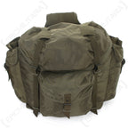 Front view of the 55-litre KAZ 75 military surplus backpack with secure steel buckle closures and compression straps.
