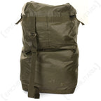 Rear view of the heavy-duty Czech army bag featuring a wide adjustable webbing shoulder strap and durable hardware.