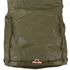 Close-up of the side-lace opening on the Czech M85 bag with eyelets and a wooden toggle fastener.