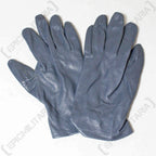 Top view of German Army leather gloves, focusing on the quality of the genuine leather and consistent grey finish.
