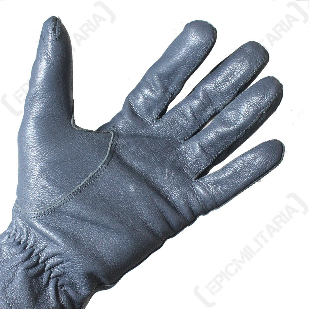 Close-up of the palm side of a German Army leather glove, highlighting the durable stitching and flexible leather construction.