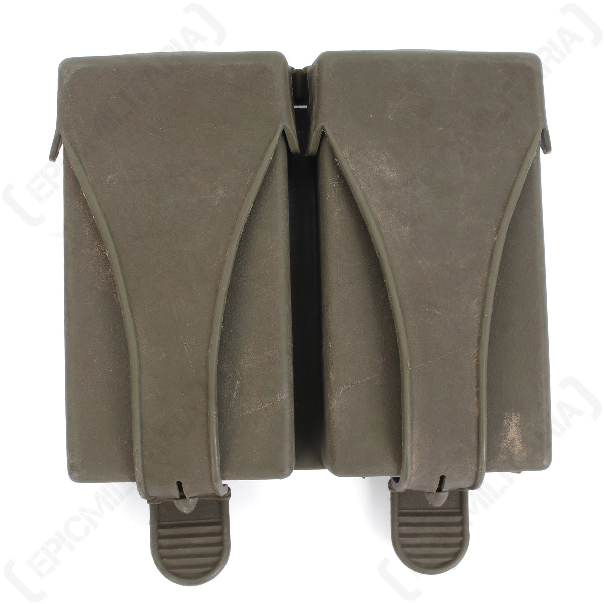 Original German G3 ammo pouch in olive drab, showing dual magazine compartments with secure clasp closures.
