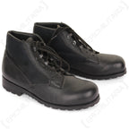 Pair of genuine German Navy deck shoes, showcasing the black leather and canvas construction with sturdy lace-up closure.