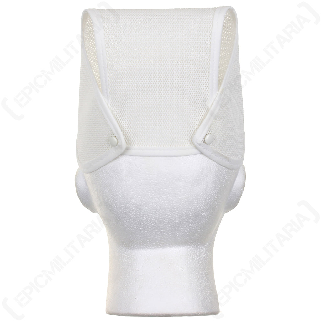Rear view of the vintage nurses cap featuring adjustable pop stud fastenings for a secure fit.