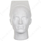Front view of the classic white nurses cap worn on a mannequin, highlighting its historical silhouette.