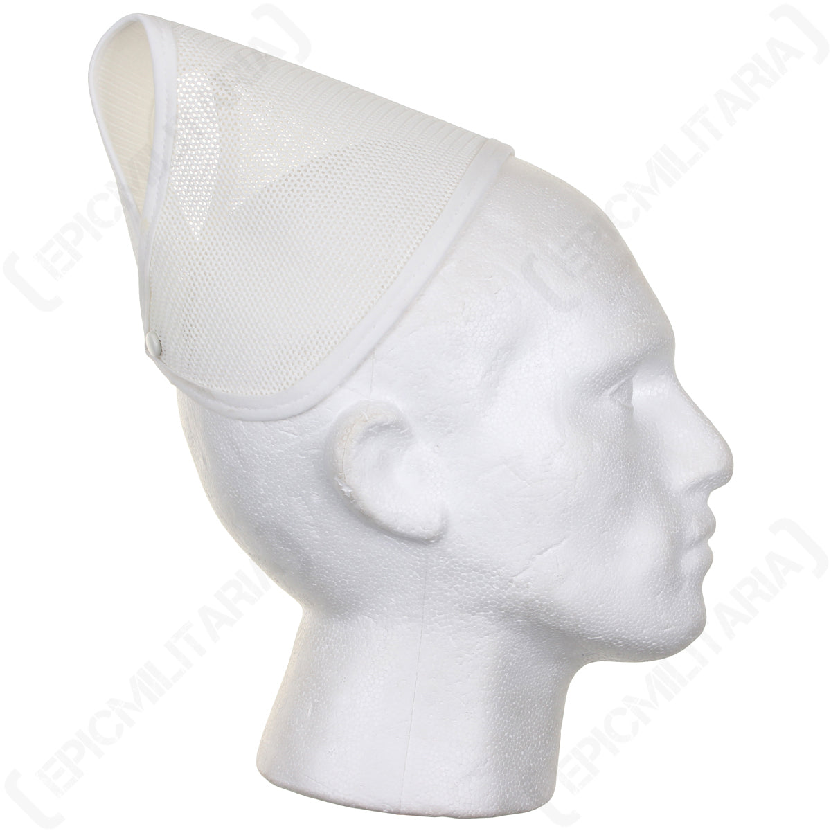 Profile view of the white mesh nurses cap from the opposite side, showing the classic uniform aesthetic.