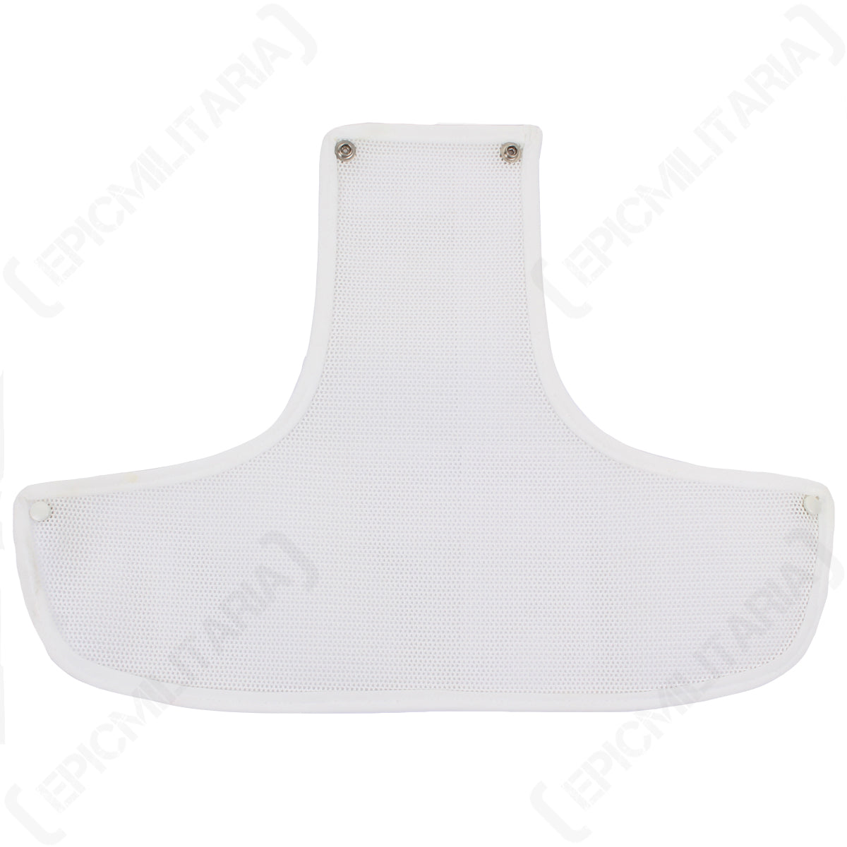 Flat lay of the unfolded white nurses cap, revealing the mesh material and the metal pop stud fasteners.