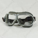 Genuine 1938 Pattern Russian pilot goggles with moulded rubber frame, clear glass lenses, and elasticated head strap with metal D-rings.