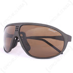 Detailed close-up of Suvasol military-issue sunglasses featuring brown UV-protective lenses and a textured graphite finish.