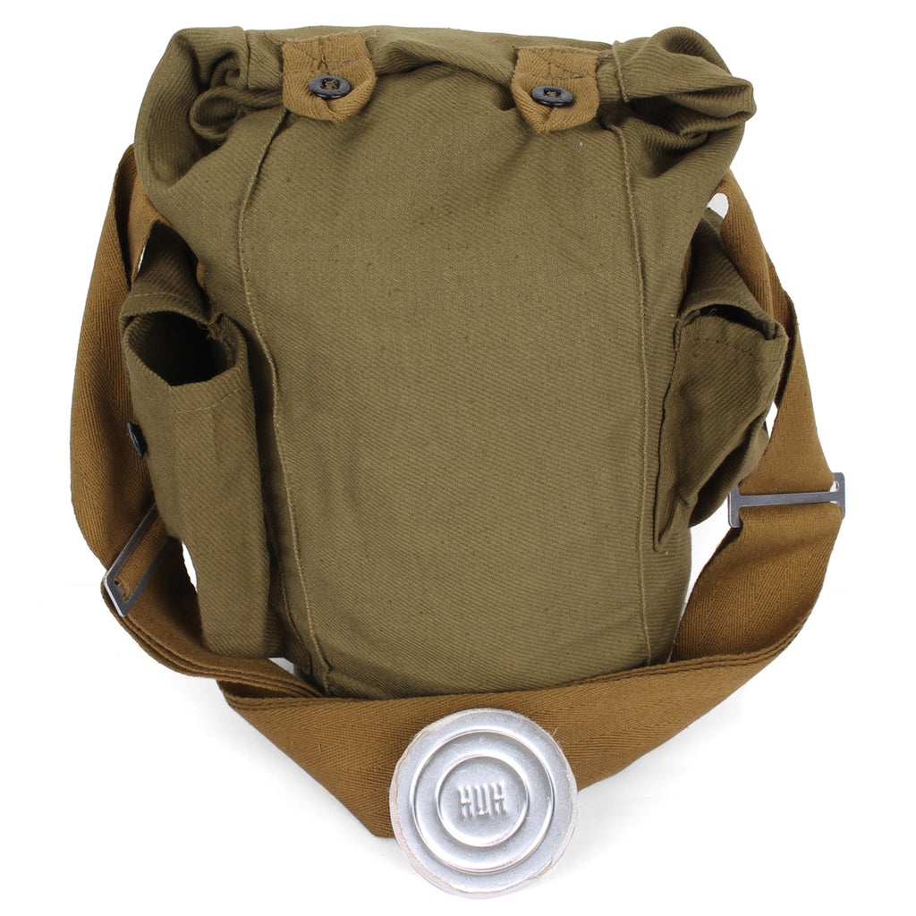 Original olive green canvas carrying bag with shoulder strap used for storing the authentic Soviet GP-5 gas mask.