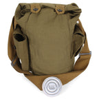 Original olive green canvas carrying bag with shoulder strap used for storing the authentic Soviet GP-5 gas mask.