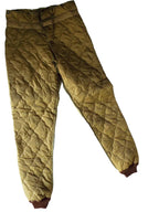 Detachable quilted thermal liner for Czech combat trousers, featuring a brown diamond-patterned insulation and ribbed cuffs for added warmth.