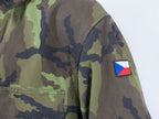 Close-up of the left sleeve on a Czech Army M95 parka displaying the embroidered Czech flag patch on the shoulder.