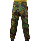 Rear view of genuine military surplus DPM camouflage overtrousers showing the durable nylon construction and generous fit for field gear layering.