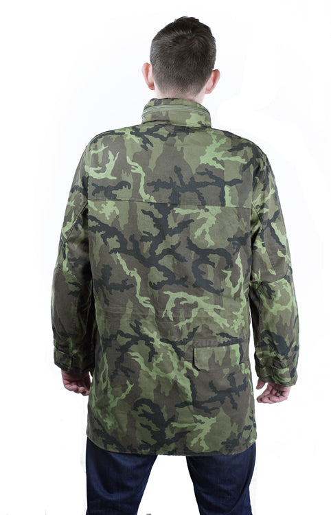 Rear view of the Czech Army M95 camo parka, showing the durable construction and vz. 95 leaf camouflage pattern.