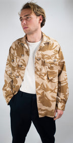 Front view of the British Army surplus field shirt featuring durable polycotton tropical weave material.