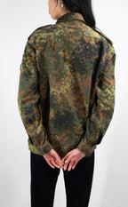 Back view of authentic German Army Flecktarn shirt, showcasing robust construction and the signature 5-colour temperate woodland camouflage.