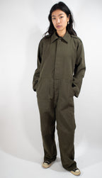 Full-length front view of military-grade Dutch Army overalls, featuring deep slash pockets and a classic utility fit.