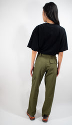 Rear view of British Army lightweight trousers in olive green, showing the single rear pocket and durable construction.