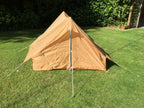 Side view of the French military nylon two-man tent, showing guy ropes and pole structure.