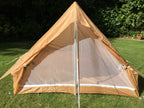 Close-up of the front entrance with mesh screen partially visible on the two-man tent.