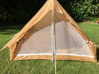 Detailed shot of the open front mesh screen door on the coyote military tent.