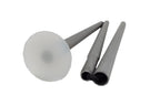 Folded French Army surplus aluminium tent pole with a large 55mm circular nylon stability foot and internal elastic cord.